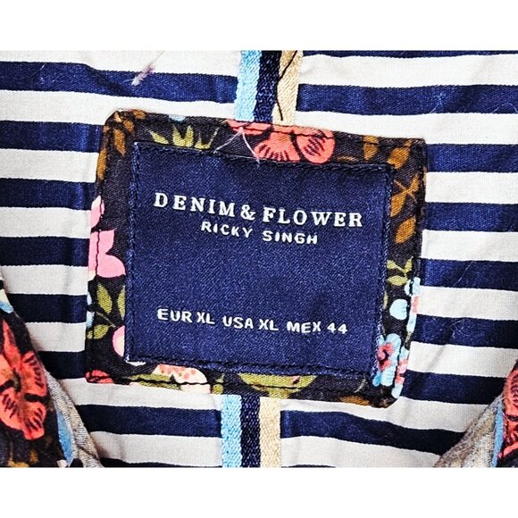 Denim & Flower Ricky Singh Men's Black Short Sleeve Button Down Shirt Floral XL - Picture 3 of 4